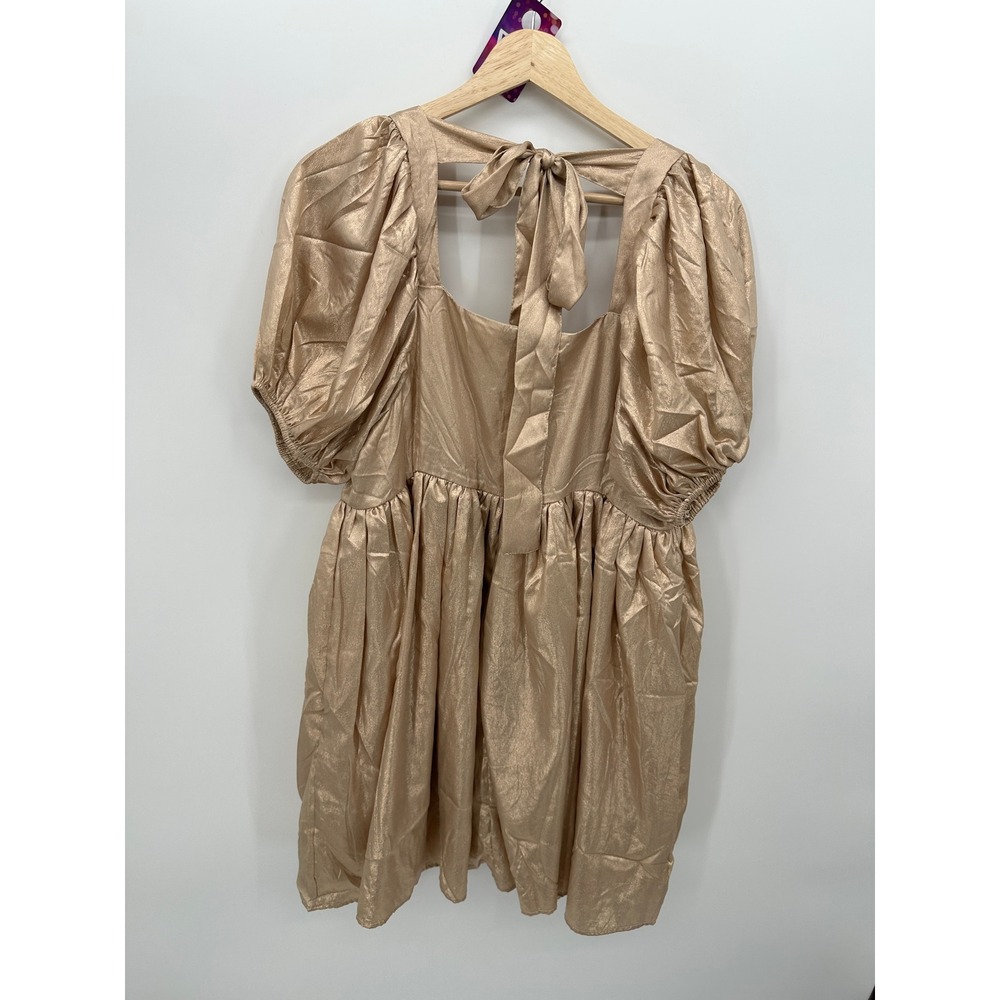 Simply Southern Gold Shimmer Mini Dress Sz L Bow Gala Party Cocktail Wedding - Picture 2 of 6